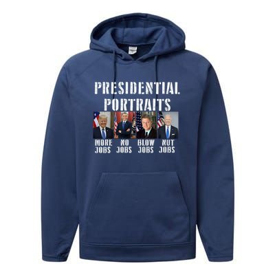 Presidential Portraits Trump More Jobs Obama No Jobs Bush Performance Fleece Hoodie