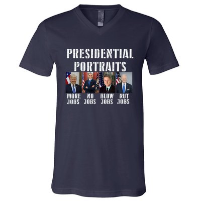 Presidential Portraits Trump More Jobs Obama No Jobs Bush V-Neck T-Shirt