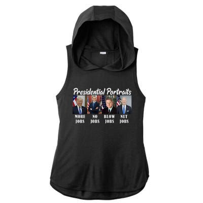 Presidential Portraits Trump More Jobs Biden Nut Jobs Ladies PosiCharge Tri-Blend Wicking Draft Hoodie Tank