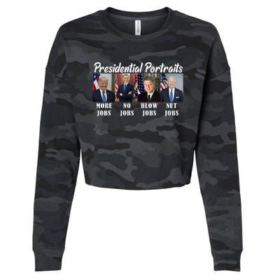 Presidential Portraits Trump More Jobs Biden Nut Jobs Cropped Pullover Crew