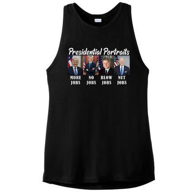 Presidential Portraits Trump More Jobs Biden Nut Jobs Ladies PosiCharge Tri-Blend Wicking Tank