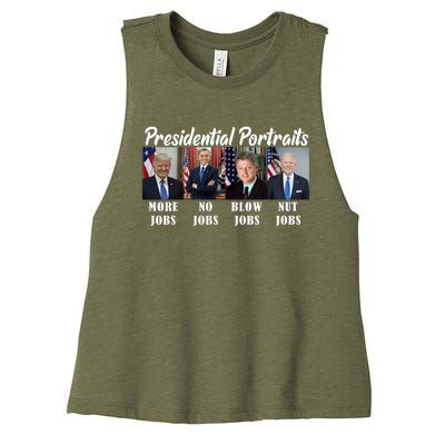 Presidential Portraits Trump More Jobs Biden Nut Jobs Women's Racerback Cropped Tank