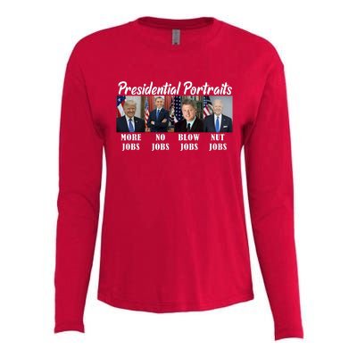 Presidential Portraits Trump More Jobs Biden Nut Jobs Womens Cotton Relaxed Long Sleeve T-Shirt