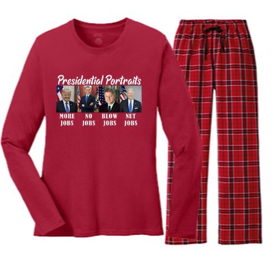 Presidential Portraits Trump More Jobs Biden Nut Jobs Women's Long Sleeve Flannel Pajama Set 