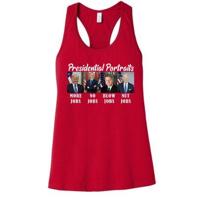 Presidential Portraits Trump More Jobs Biden Nut Jobs Women's Racerback Tank