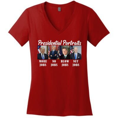 Presidential Portraits Trump More Jobs Biden Nut Jobs Women's V-Neck T-Shirt