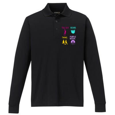 Perfect Present Tall Guy Beard Twins Purple Hoser Performance Long Sleeve Polo