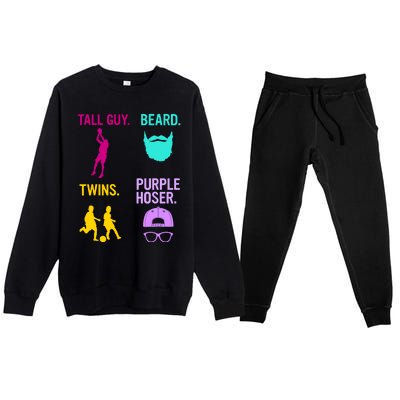 Perfect Present Tall Guy Beard Twins Purple Hoser Premium Crewneck Sweatsuit Set