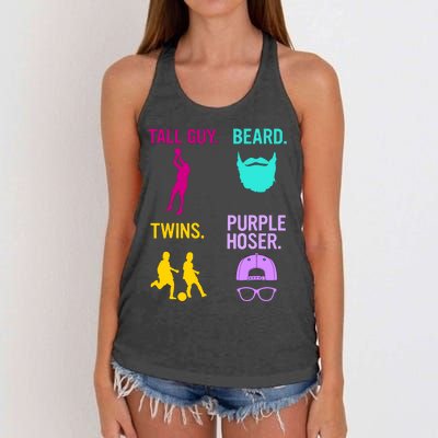 Perfect Present Tall Guy Beard Twins Purple Hoser Women's Knotted Racerback Tank