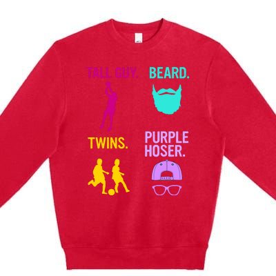 Perfect Present Tall Guy Beard Twins Purple Hoser Premium Crewneck Sweatshirt