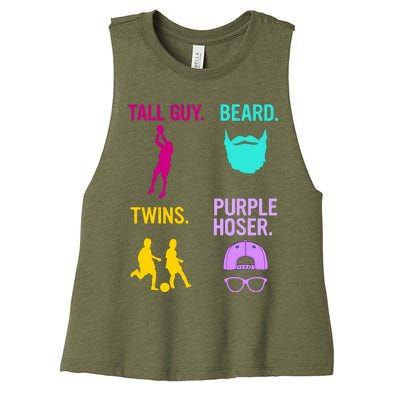 Perfect Present Tall Guy Beard Twins Purple Hoser Women's Racerback Cropped Tank