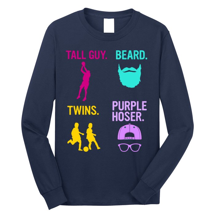 Perfect Present Tall Guy Beard Twins Purple Hoser Long Sleeve Shirt