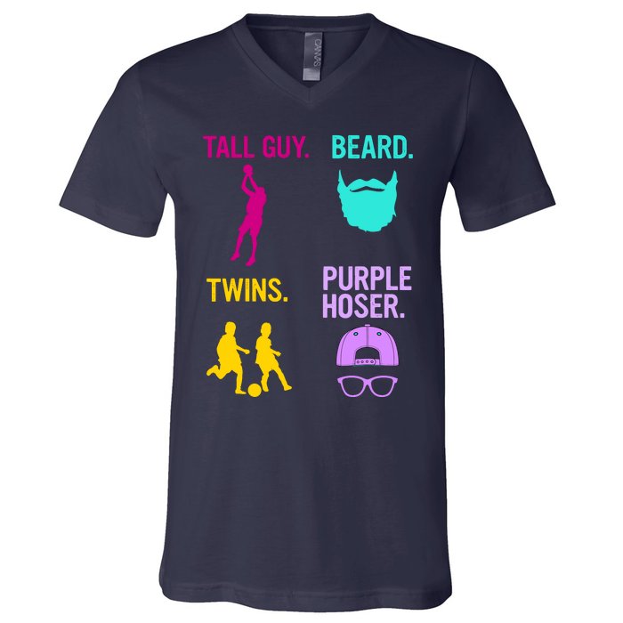 Perfect Present Tall Guy Beard Twins Purple Hoser V-Neck T-Shirt