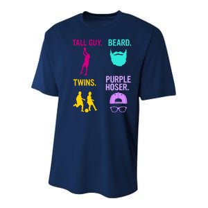 Perfect Present Tall Guy Beard Twins Purple Hoser Youth Performance Sprint T-Shirt