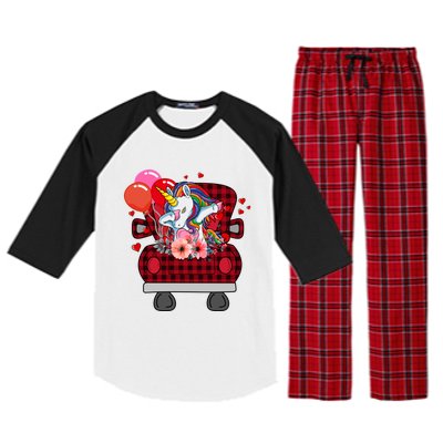 Ph Plaid Truck Unicorn Valentines Day Costume Gift Raglan Sleeve Pajama Set