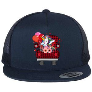 Ph Plaid Truck Unicorn Valentines Day Costume Gift Flat Bill Trucker Hat