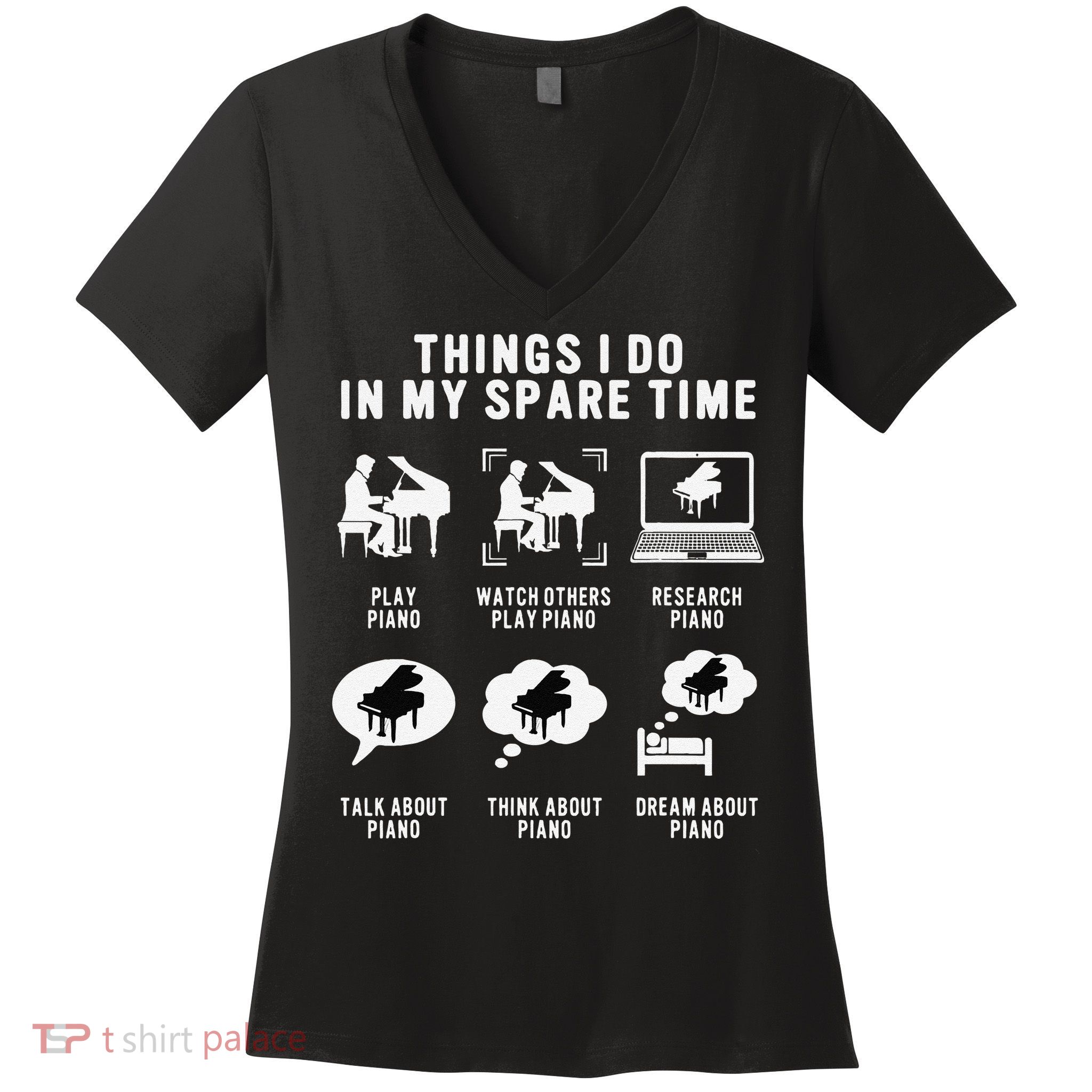 Piano Player Teacher Lover Cool Keyboard Musician Pianist Women's V-Neck T-Shirt