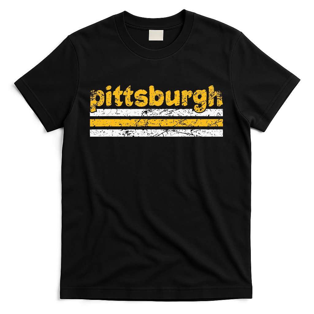 Pittsburgh Pennsylvania Three Stripe Vintage Weathered T-Shirt