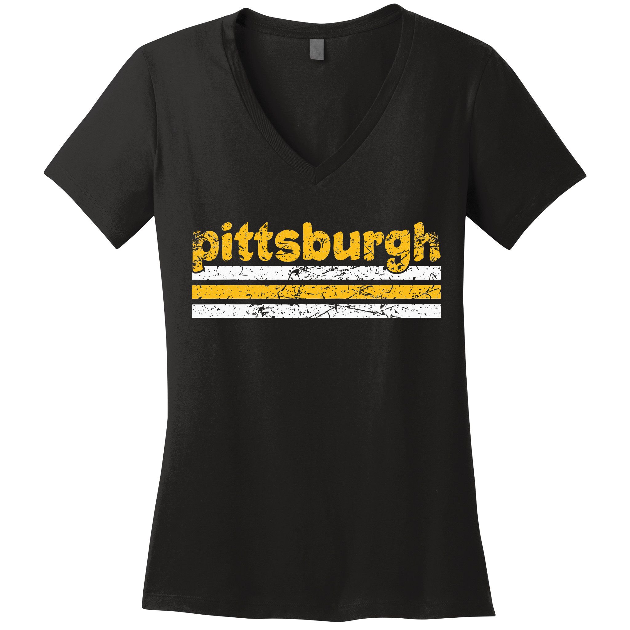 Pittsburgh Pennsylvania Three Stripe Vintage Weathered Women's V-Neck T-Shirt