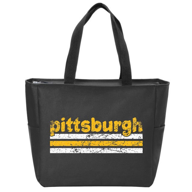 Pittsburgh Pennsylvania Three Stripe Vintage Weathered Zip Tote Bag