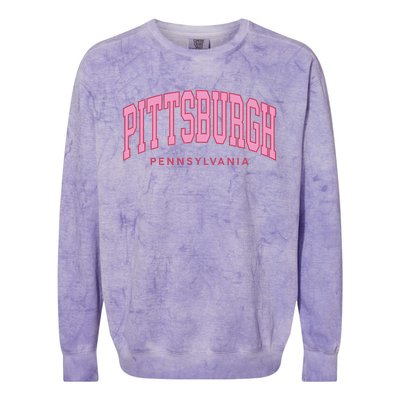 Pittsburgh Pink Text Retro Preppy Throwback Colorblast Crewneck Sweatshirt