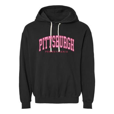 Pittsburgh Pink Text Retro Preppy Throwback Garment-Dyed Fleece Hoodie