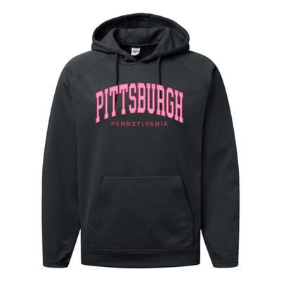 Pittsburgh Pink Text Retro Preppy Throwback Performance Fleece Hoodie