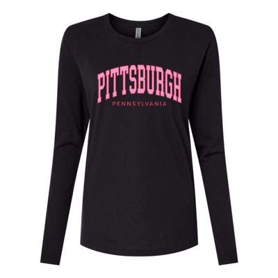 Pittsburgh Pink Text Retro Preppy Throwback Womens Cotton Relaxed Long Sleeve T-Shirt