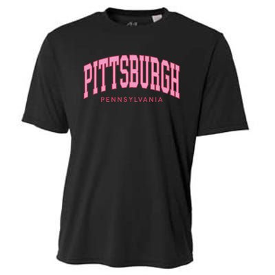 Pittsburgh Pink Text Retro Preppy Throwback Cooling Performance Crew T-Shirt