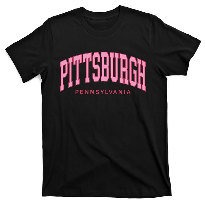 Pittsburgh Pink Text Retro Preppy Throwback T-Shirt