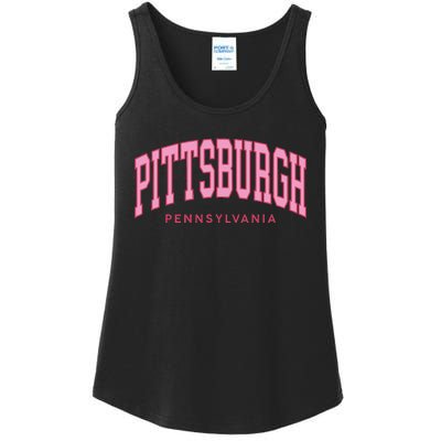 Pittsburgh Pink Text Retro Preppy Throwback Ladies Essential Tank