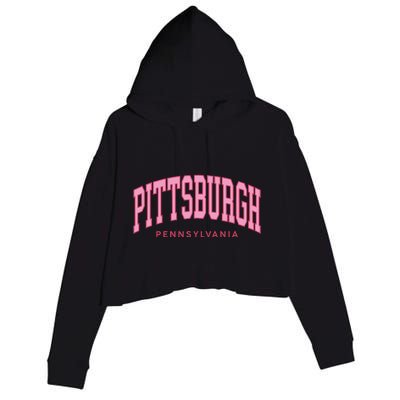 Pittsburgh Pink Text Retro Preppy Throwback Crop Fleece Hoodie