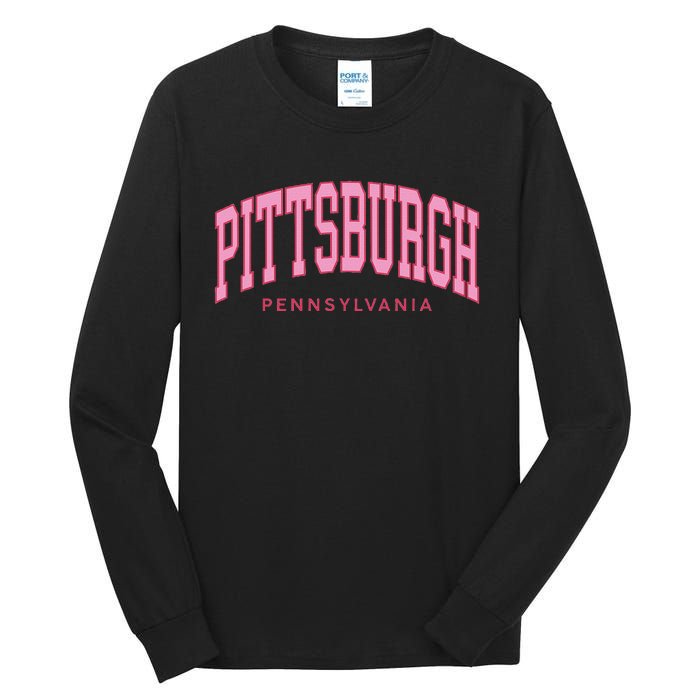 Pittsburgh Pink Text Retro Preppy Throwback Tall Long Sleeve T-Shirt