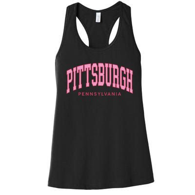 Pittsburgh Pink Text Retro Preppy Throwback Women's Racerback Tank