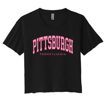 Pittsburgh Pink Text Retro Preppy Throwback Women's Crop Top Tee