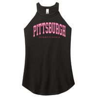 Pittsburgh Pink Text Retro Preppy Throwback Women’s Perfect Tri Rocker Tank