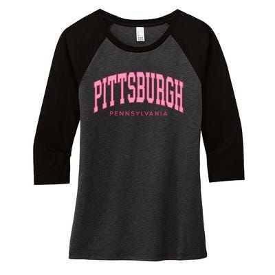 Pittsburgh Pink Text Retro Preppy Throwback Women's Tri-Blend 3/4-Sleeve Raglan Shirt