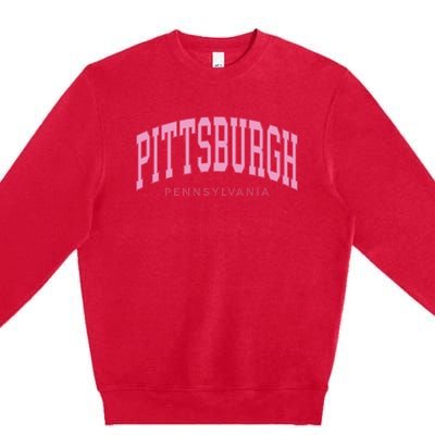 Pittsburgh Pink Text Retro Preppy Throwback Premium Crewneck Sweatshirt