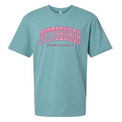 Pittsburgh Pink Text Retro Preppy Throwback Sueded Cloud Jersey T-Shirt