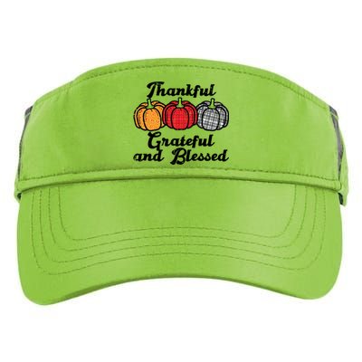 Plaid Pumpkins Thankful Grateful And Blessed Thanksgiving Gift Adult Drive Performance Visor