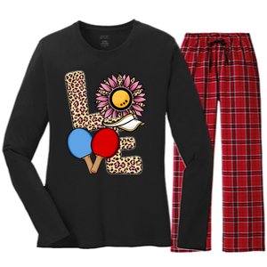 Ping Pong T Shirts Love Table Tennis Leopard Sunflower Graphic Plus Size Women's Long Sleeve Flannel Pajama Set 