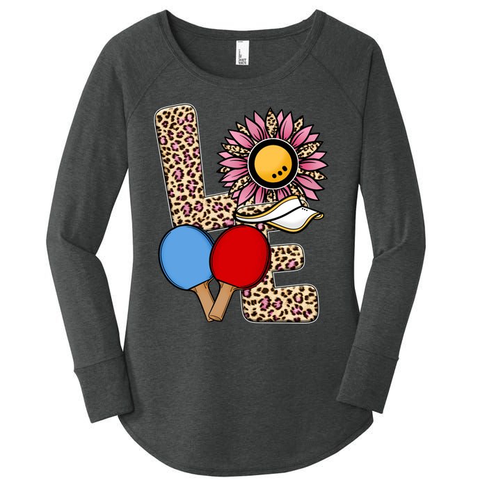 Ping Pong T Shirts Love Table Tennis Leopard Sunflower Graphic Plus Size Women's Perfect Tri Tunic Long Sleeve Shirt