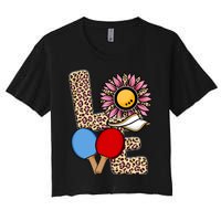 Ping Pong T Shirts Love Table Tennis Leopard Sunflower Graphic Plus Size Women's Crop Top Tee