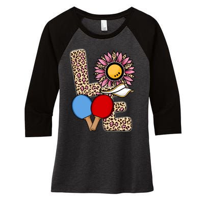 Ping Pong T Shirts Love Table Tennis Leopard Sunflower Graphic Plus Size Women's Tri-Blend 3/4-Sleeve Raglan Shirt