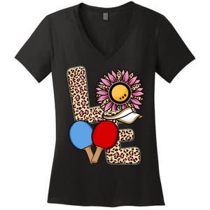 Ping Pong T Shirts Love Table Tennis Leopard Sunflower Graphic Plus Size Women's V-Neck T-Shirt