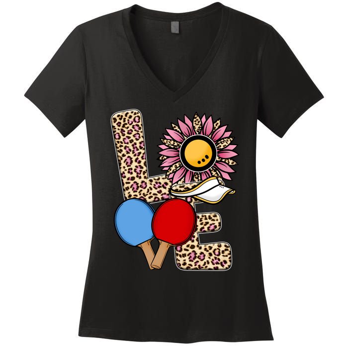 Ping Pong T Shirts Love Table Tennis Leopard Sunflower Graphic Plus Size Women's V-Neck T-Shirt