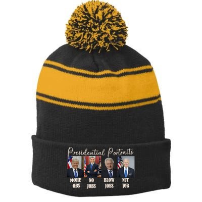 Presidential Portraits Trump More Jobs Obama No Jobs Bush Stripe Pom Pom Beanie