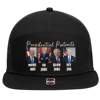 Presidential Portraits Trump More Jobs Obama No Jobs Bush 7 Panel Mesh Trucker Snapback Hat