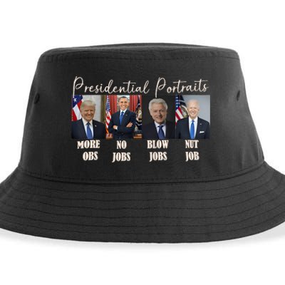 Presidential Portraits Trump More Jobs Obama No Jobs Bush Sustainable Bucket Hat