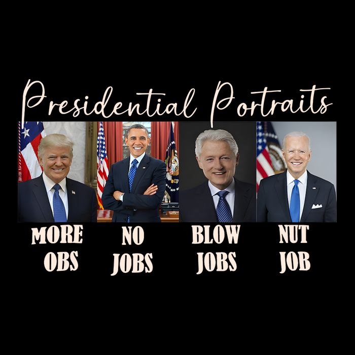 Presidential Portraits Trump More Jobs Obama No Jobs Bush Bucket Hat